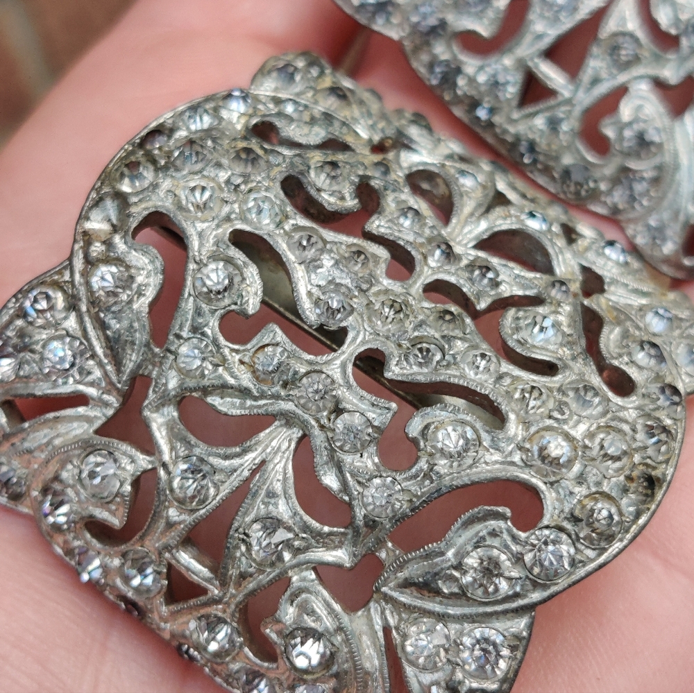 Rare Vintage Art Deco Paste Stones Shoe Buckle Clips - Picture 5 of 12
